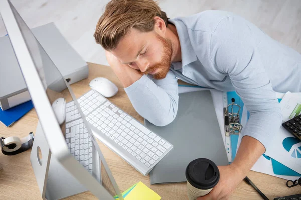 Affarista Oberato Lavoro Che Dorme Tavola — Foto Stock