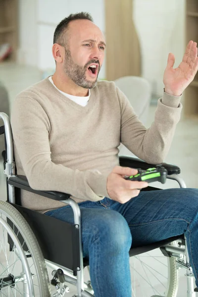 Homme Handicapé Gestuelle Son Ennui Perdre Jeu Ordinateur — Photo