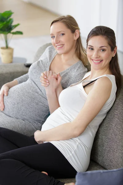 Happy Pregnant Friends Holding Hands — Stock Photo, Image