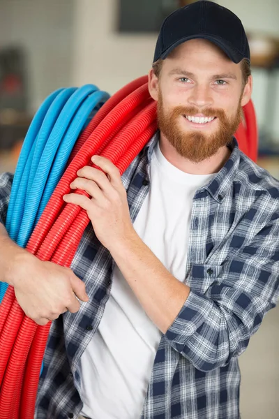 Porträtt Leende Elektriker Jobbet — Stockfoto