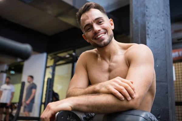 Smiling Happy Young Athlete Posing Modern Gym — Stock Photo, Image