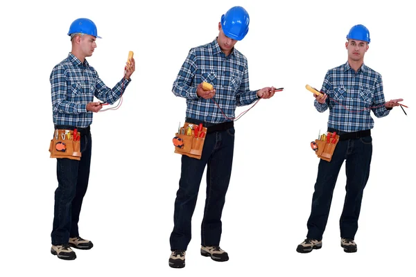 Electrician with a voltmeter — Stock Photo, Image