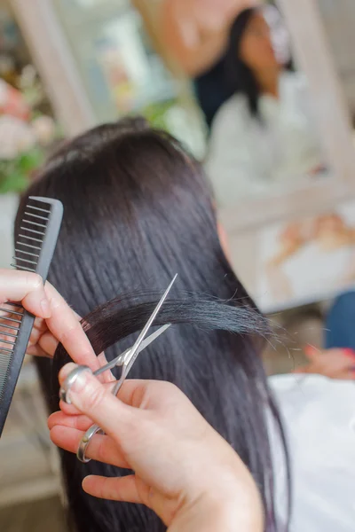 Brunetka w salon fryzjerski — Zdjęcie stockowe
