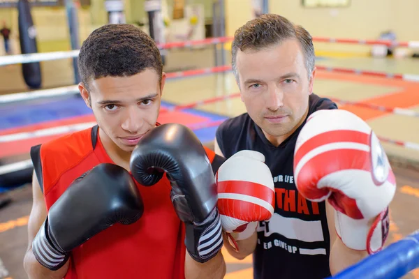 Boxeador y entrenador y dos — Foto de Stock