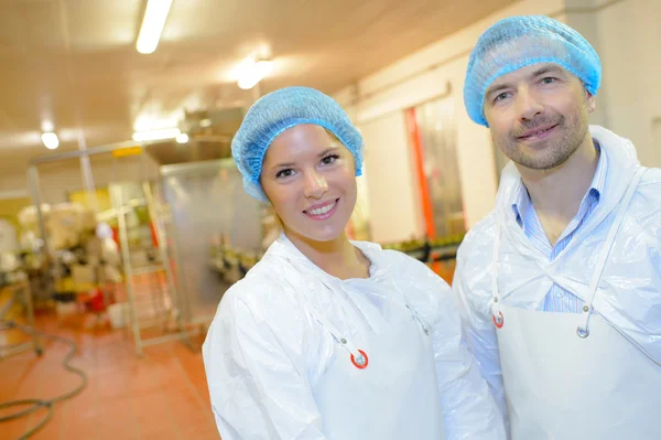 Factory workers and man — Stock Photo, Image