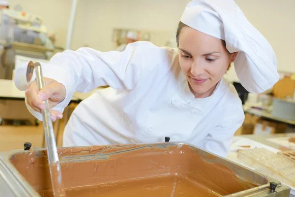 Melting chocolate and woman — Stock Photo, Image