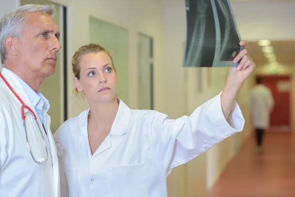 Two medics looking at xray — Stock Photo, Image