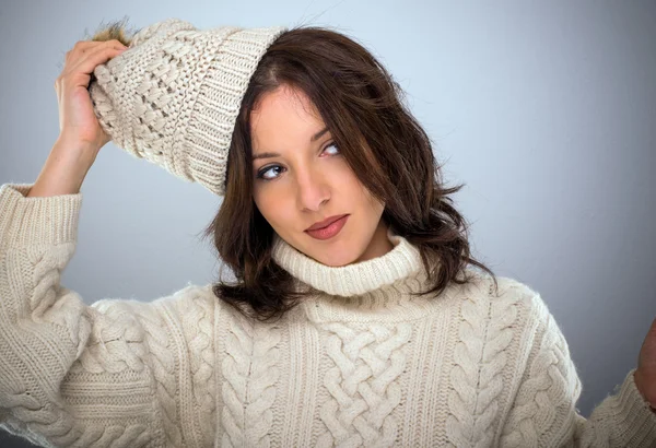 Stylish young woman in winter knitwear Stock Image