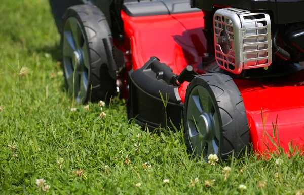 Tondeuse à gazon sur l'herbe pendant la journée d'été — Photo