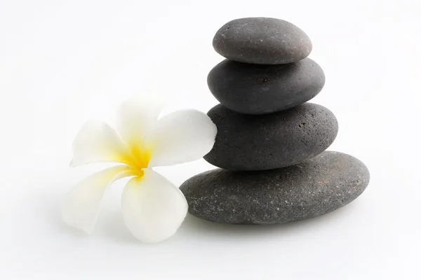 Zen stones with frangipani flower on white Stock Photo