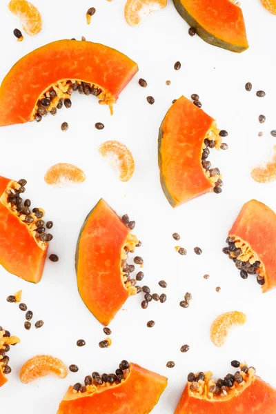 Papaia e tangerina fundo de frutas — Fotografia de Stock