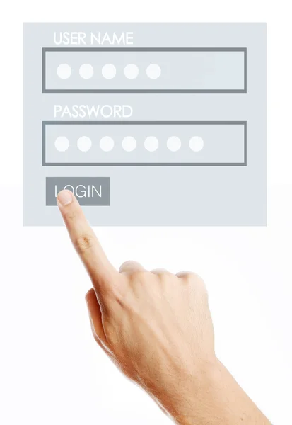 Male pressing login button on virtual screen — Stock Photo, Image