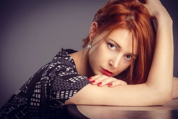Studio portrait of red hair girl — Stock Photo, Image