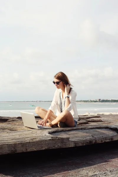 Outdoor portrait of young writer/ — Stok fotoğraf