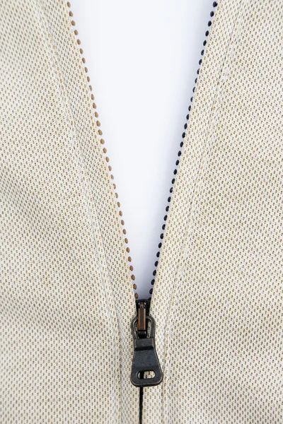 Half open metal zipper on the white background — Stock Photo, Image