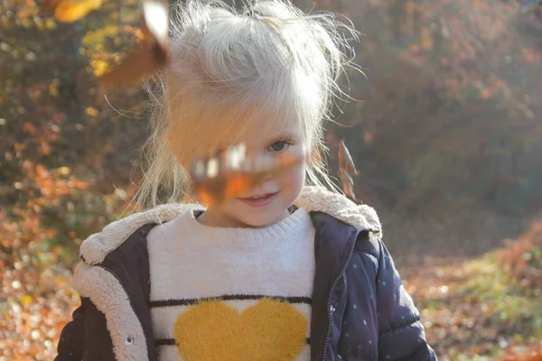 Retrato Otoño Una Linda Niña Rubia —  Fotos de Stock