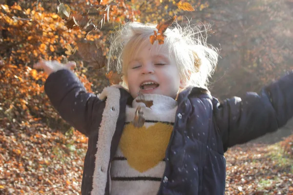 Jesienny Portret Cute Blondynka Maluch Dziewczyna — Zdjęcie stockowe
