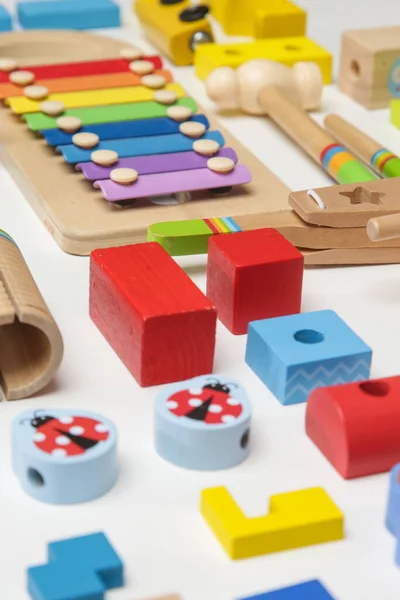 Kolorowe Drewniane Zabawki Dla Dzieci Przyjazne Dla Środowiska Zrównoważone — Zdjęcie stockowe