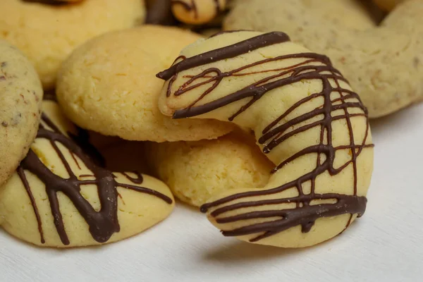Small Walnut Almond Chocolate Crescent Cookies — Stock Photo, Image