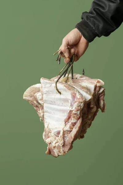 Raw Pork Ribs Smoking — Stock Photo, Image
