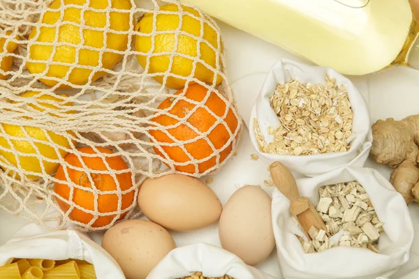 Alimentos Sacos Granel Zero Resíduos Plástico Livre Conceito Compras Estilo — Fotografia de Stock