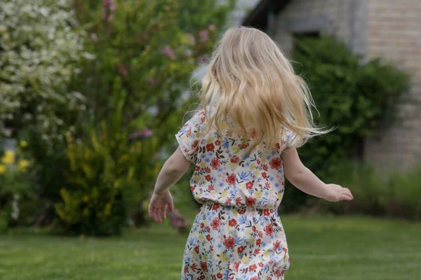 Active Little Toddler Girl Running Jumping Park — Stock Photo, Image