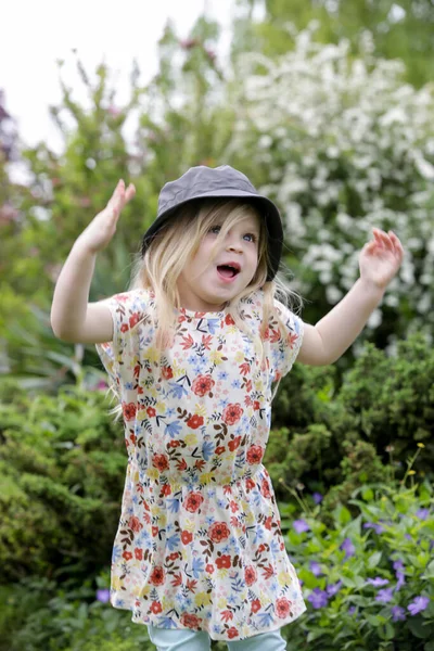 Active Little Toddler Girl Running Jumping Park — Stock Photo, Image