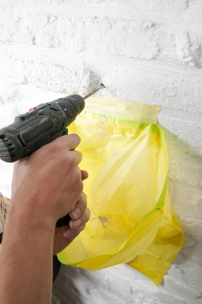 Sacchetto Plastica Attaccato Muro Trucco Vita Semplice Perforazione Senza Fare — Foto Stock