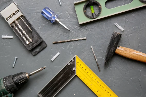 Werkzeuge Auf Hölzerner Tischplatte Bastel Und Hobbygeräte — Stockfoto