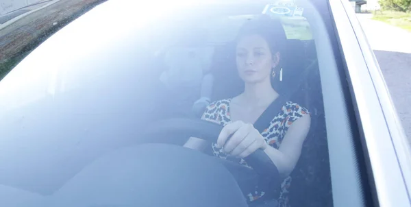 車両内の女性ドライバー — ストック写真