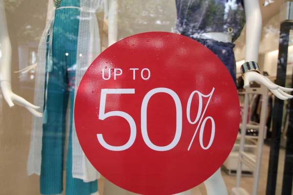 Sale Sign Window Shop Mall — Stock Photo, Image