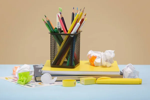 Onderwijs Terug Naar School Concept Notitieboekjes Schoolbriefpapier Tafel — Stockfoto