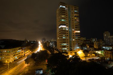 Havana, Küba'da manzara gece, uzun pozlama sırasında