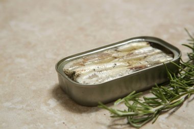 Açık sardalya tenekesinin genel manzarası, günlük protein alımının büyük kaynağı.