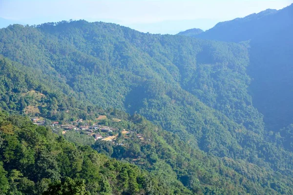 Vista Panorâmica Uma Aldeia Tribo Das Colinas Parte Norte Tailândia — Fotografia de Stock
