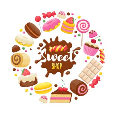 Assorted sweets colorful background.