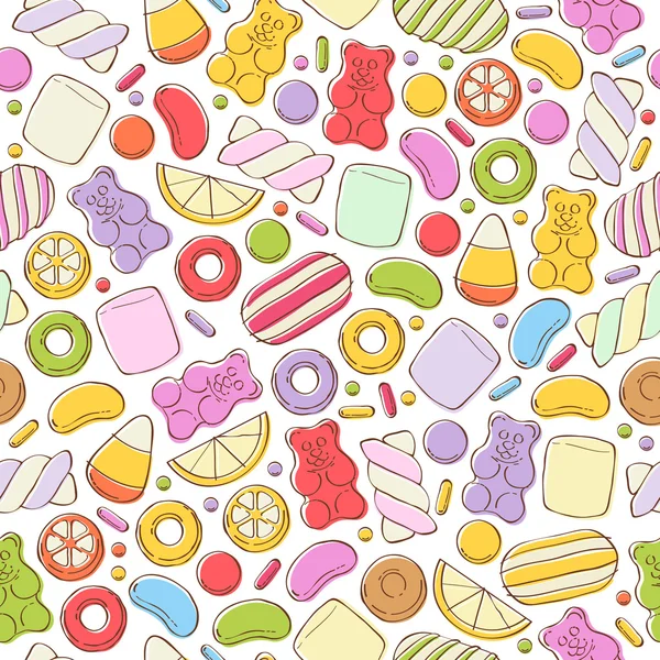 Colorful sweets pattern. Assorted candies. Vector Graphics