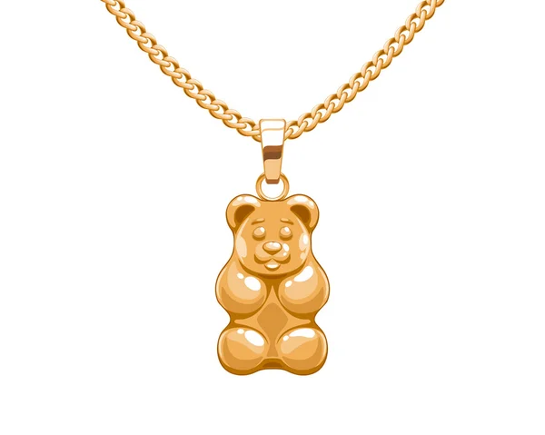 Golden gummy bear pendant on chain. Vector Graphics