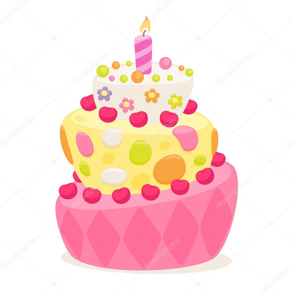 Gateau D Anniversaire Avec Bougie Rose Image Vectorielle Par Rea Molko C Illustration