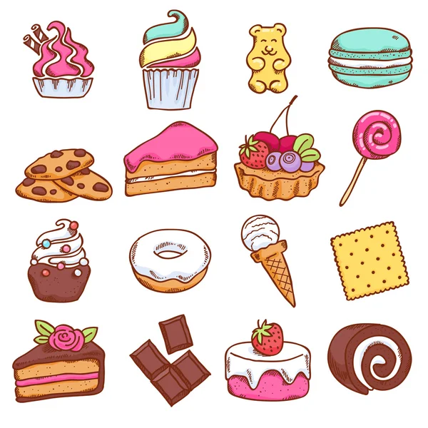 Different colorful sweets icons set Stock Illustration