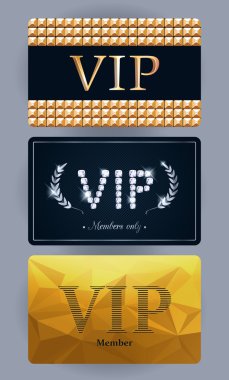 VIP cards with abstract backgrounds.