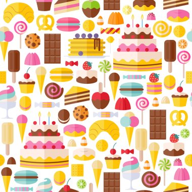Sweet food icons seamless pattern.