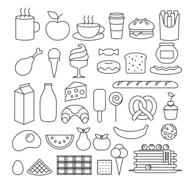 Set of different food outline icons.