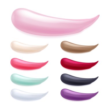 Cosmetic products color samples smudges set.