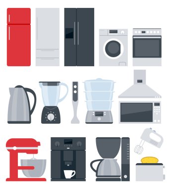 Kitchen home appliances icons set. Flat style.