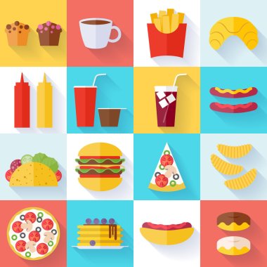 Fast food icons set - flat style.