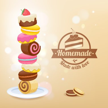 Stack of sweets on plate vector illustration.