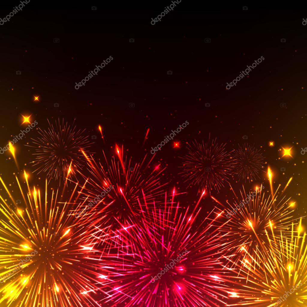 Sfondo colorato lucido realistico fuochi d artificio Illustrazione di vettore Disegno di festa di celebrazione — Vettoriali di rea molko