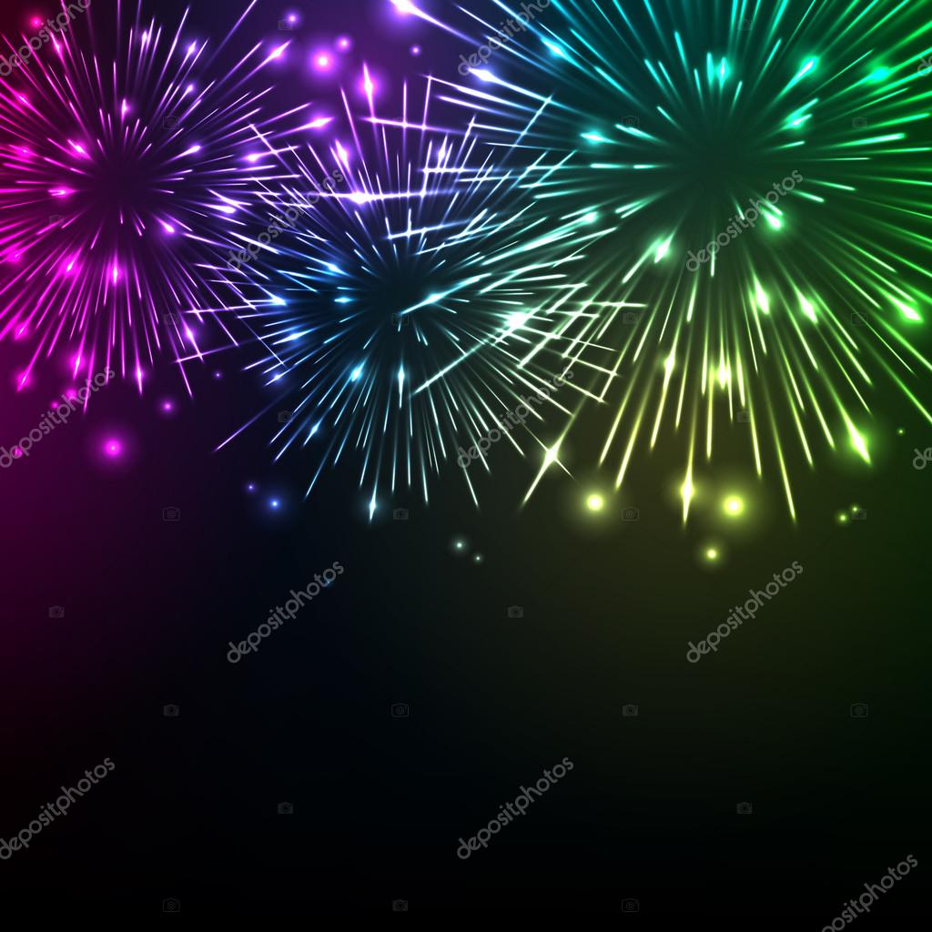Sfondo colorato lucido realistico fuochi d artificio Illustrazione di vettore Disegno di festa di celebrazione — Vettoriali di rea molko