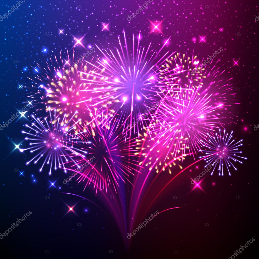 Fuochi d artificio realistici lucidi colorati mazzo sfondo Illustrazione di vettore Disegno di festa di celebrazione — Vettoriali di rea molko